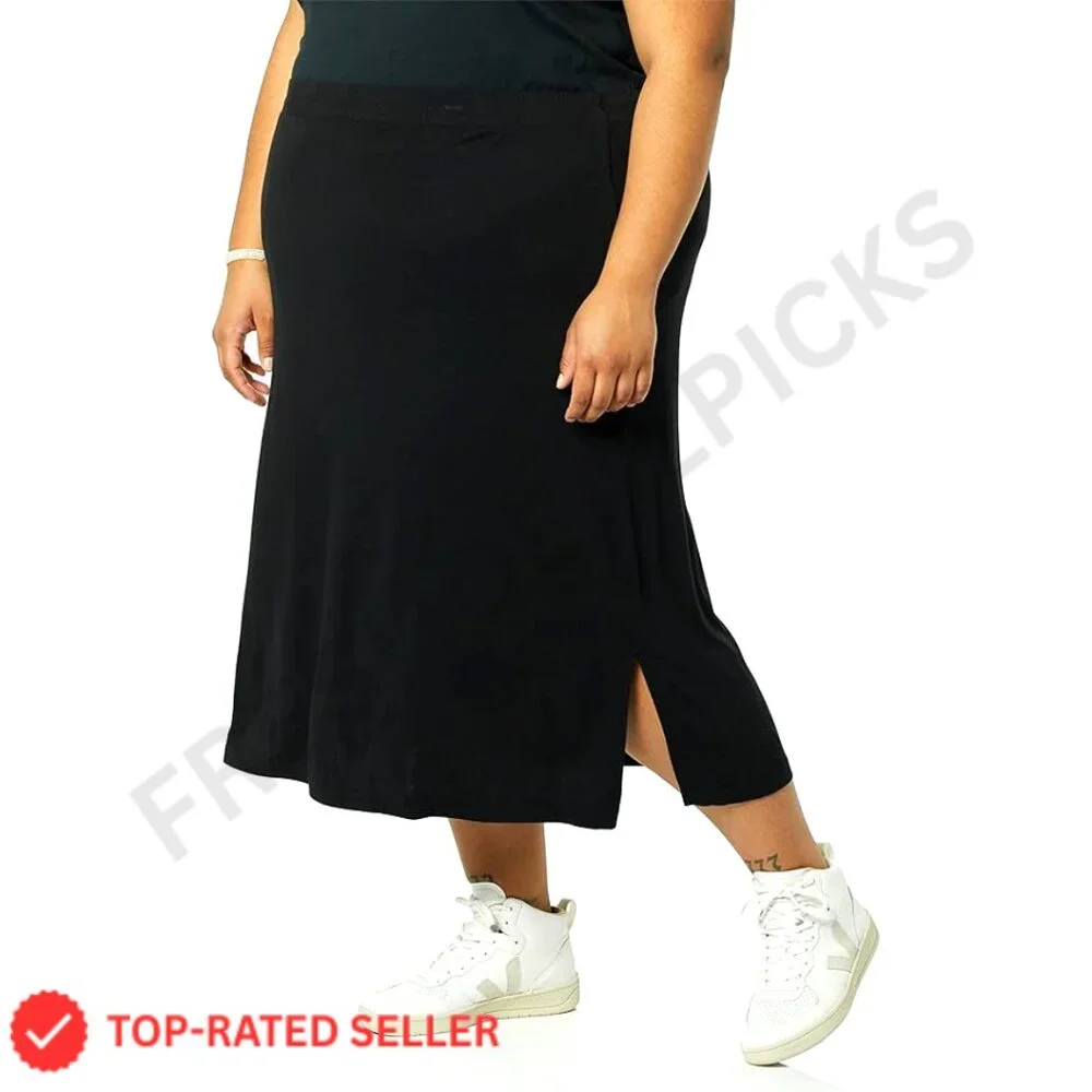 Pull-On Knit Midi Skirt Stretchy Casual Chic Minimal Day to Night Wear - Picture 1 of 6